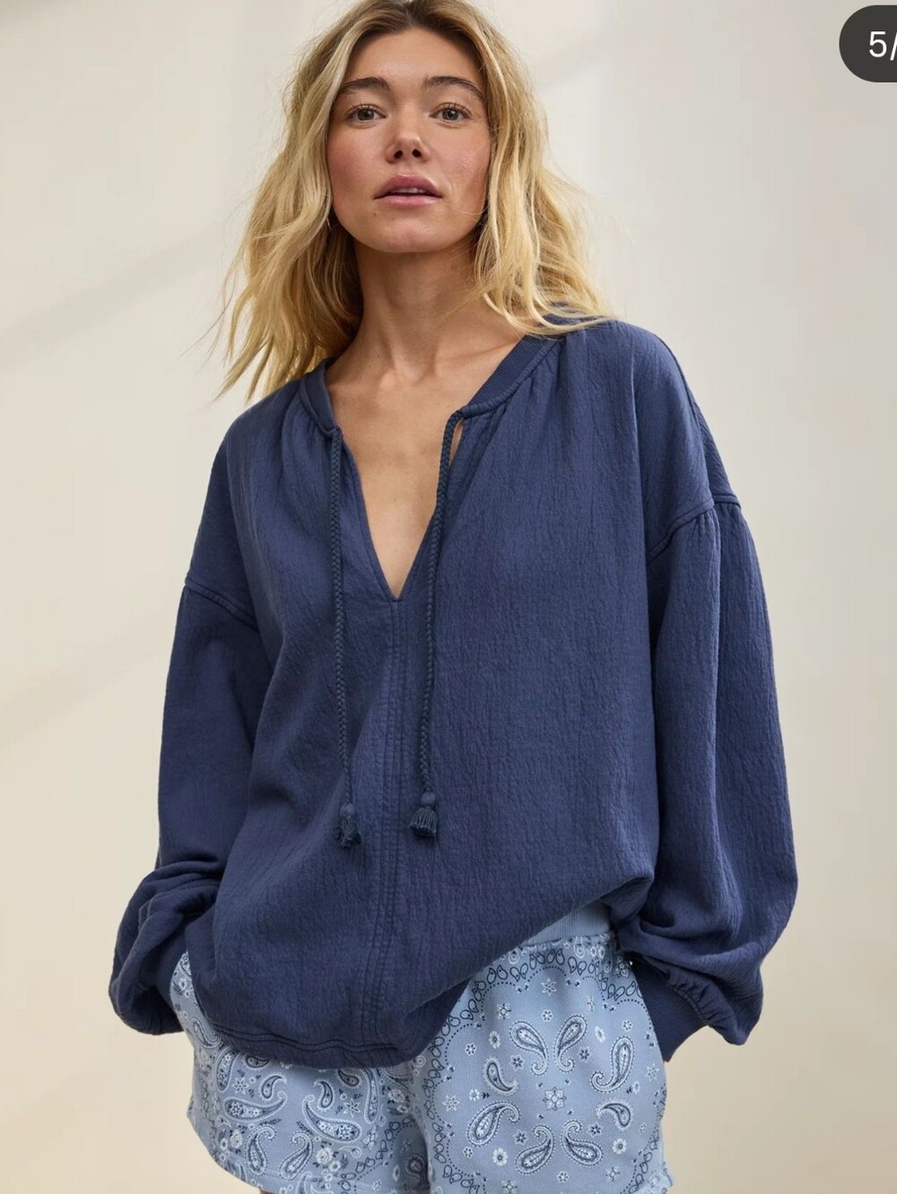 aerie Tie-Neck Gauze Peasant Blouse